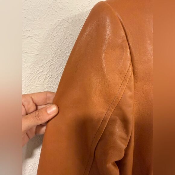 L’AGENCE Billie Cognac Leather Belted Moto Jacket Size XS EUC - Picture 11 of 11